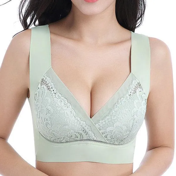 Deep Plunge Embroidered Full Cup Wireless Bras - Light Purple