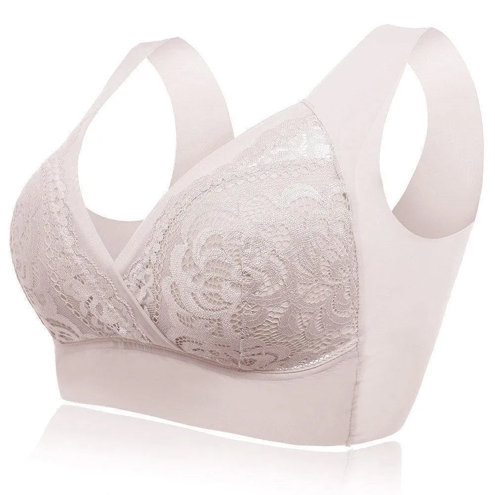 Deep Plunge Embroidered Full Cup Wireless Bras - Light Purple