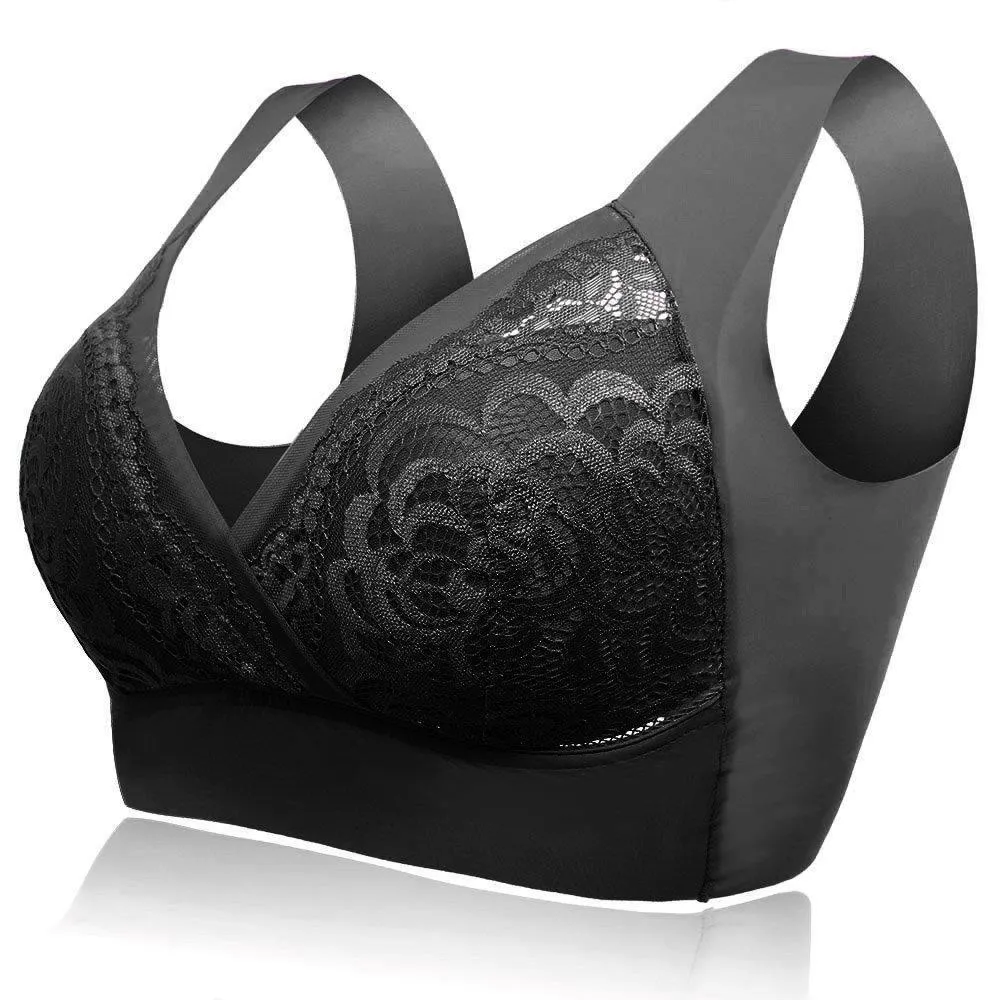 Deep Plunge Embroidered Full Cup Wireless Bras - Light Purple
