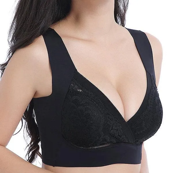 Deep Plunge Embroidered Full Cup Wireless Bras - Light Purple