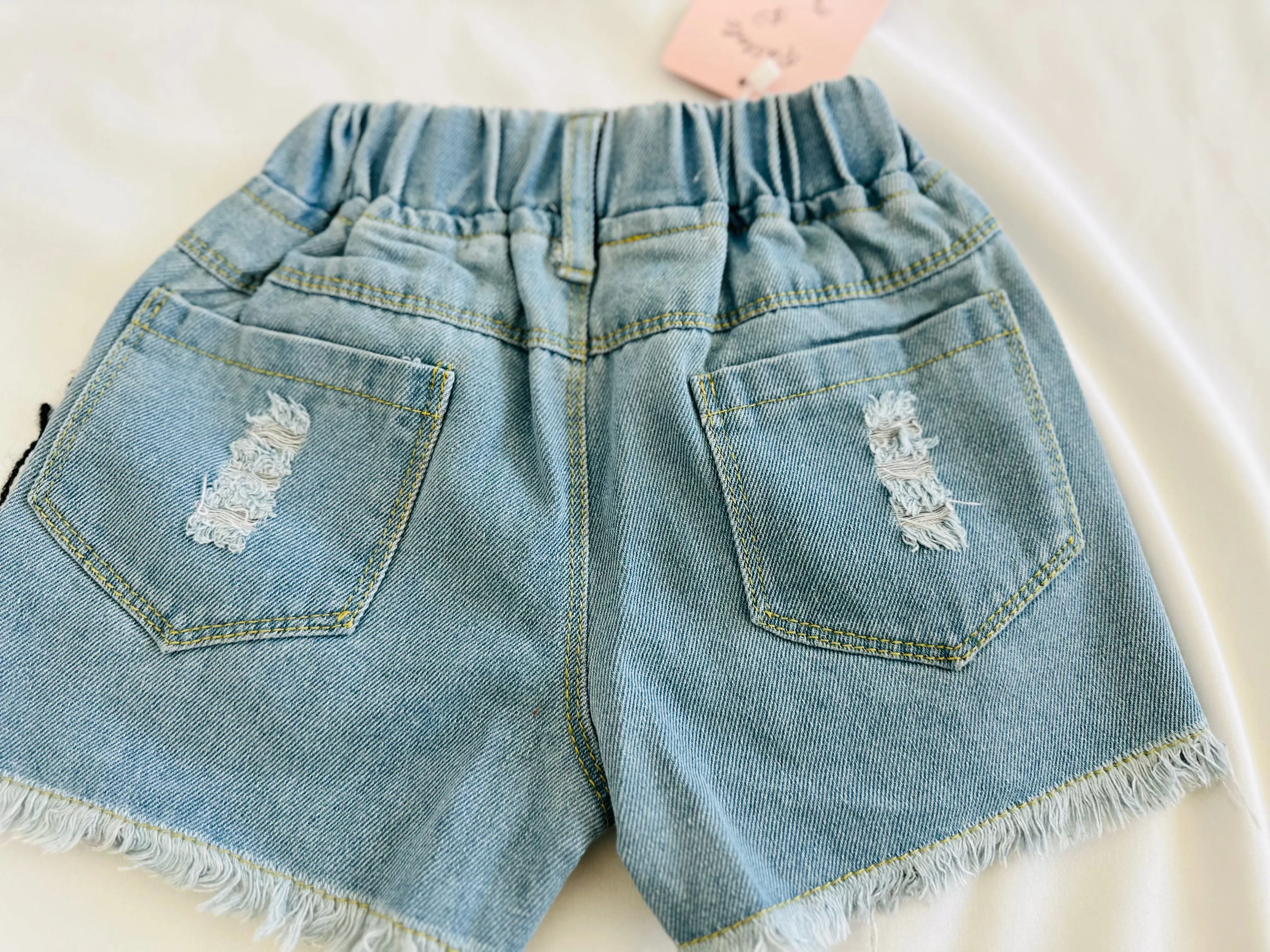 Denim Daisy Shorts with Pearl Details