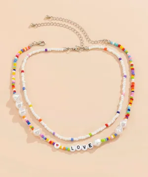 DIY Rainbow Acrylic Double Layer Beading Pearl Love Graphic Gratuated Bead Necklace