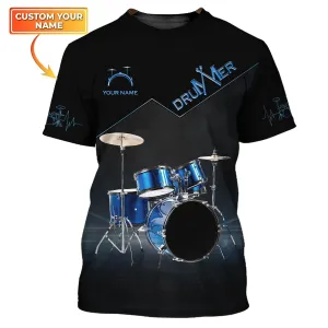 Drummer Shirts Blue Drums Personalized Name 3D Full Print Shirts