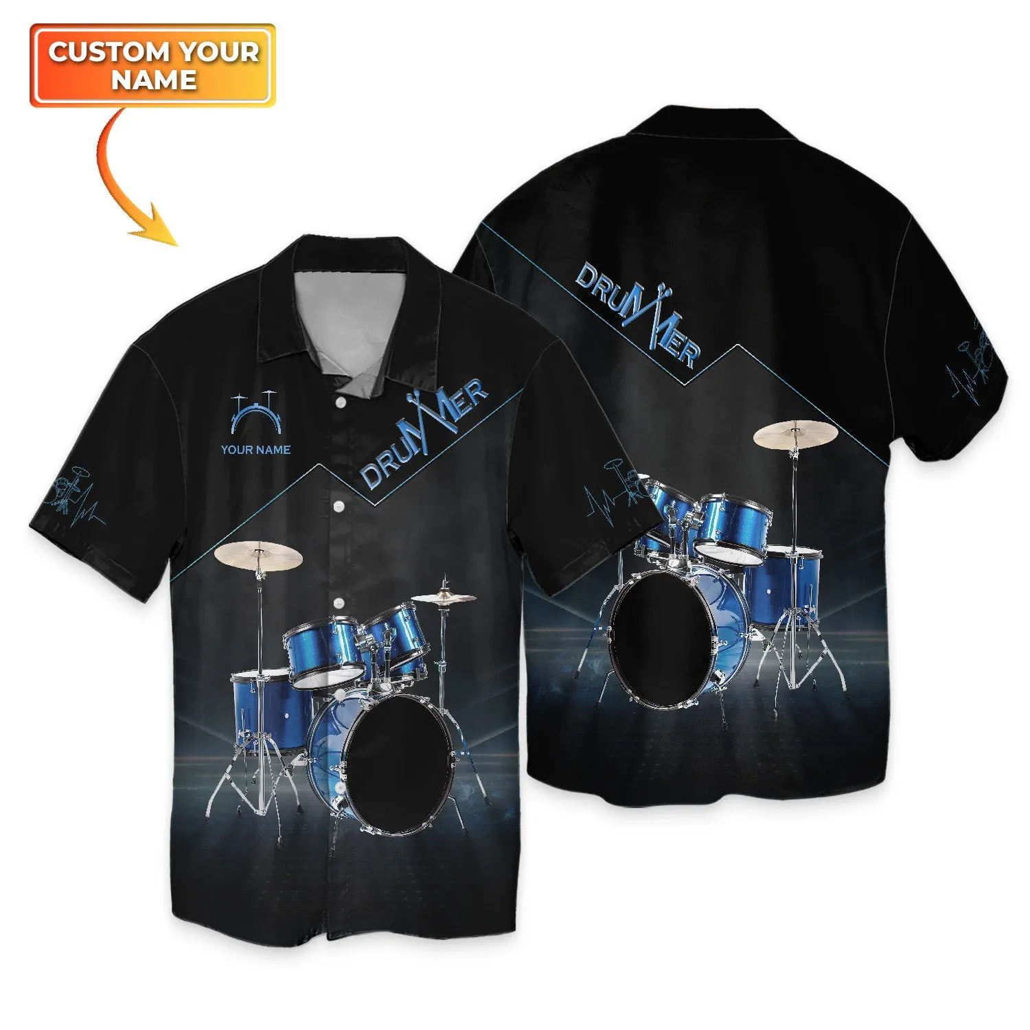 Drummer Shirts Blue Drums Personalized Name 3D Full Print Shirts