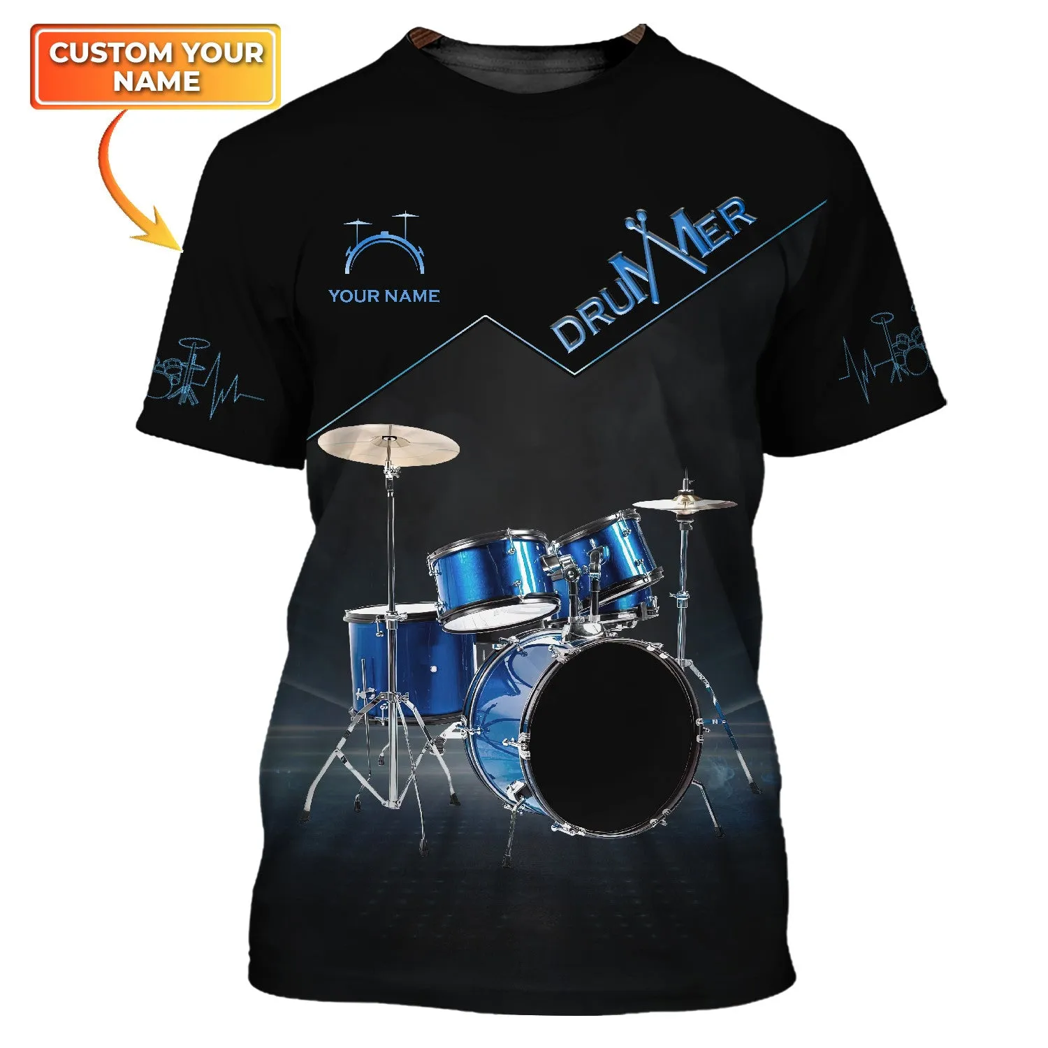 Drummer Shirts Blue Drums Personalized Name 3D Full Print Shirts