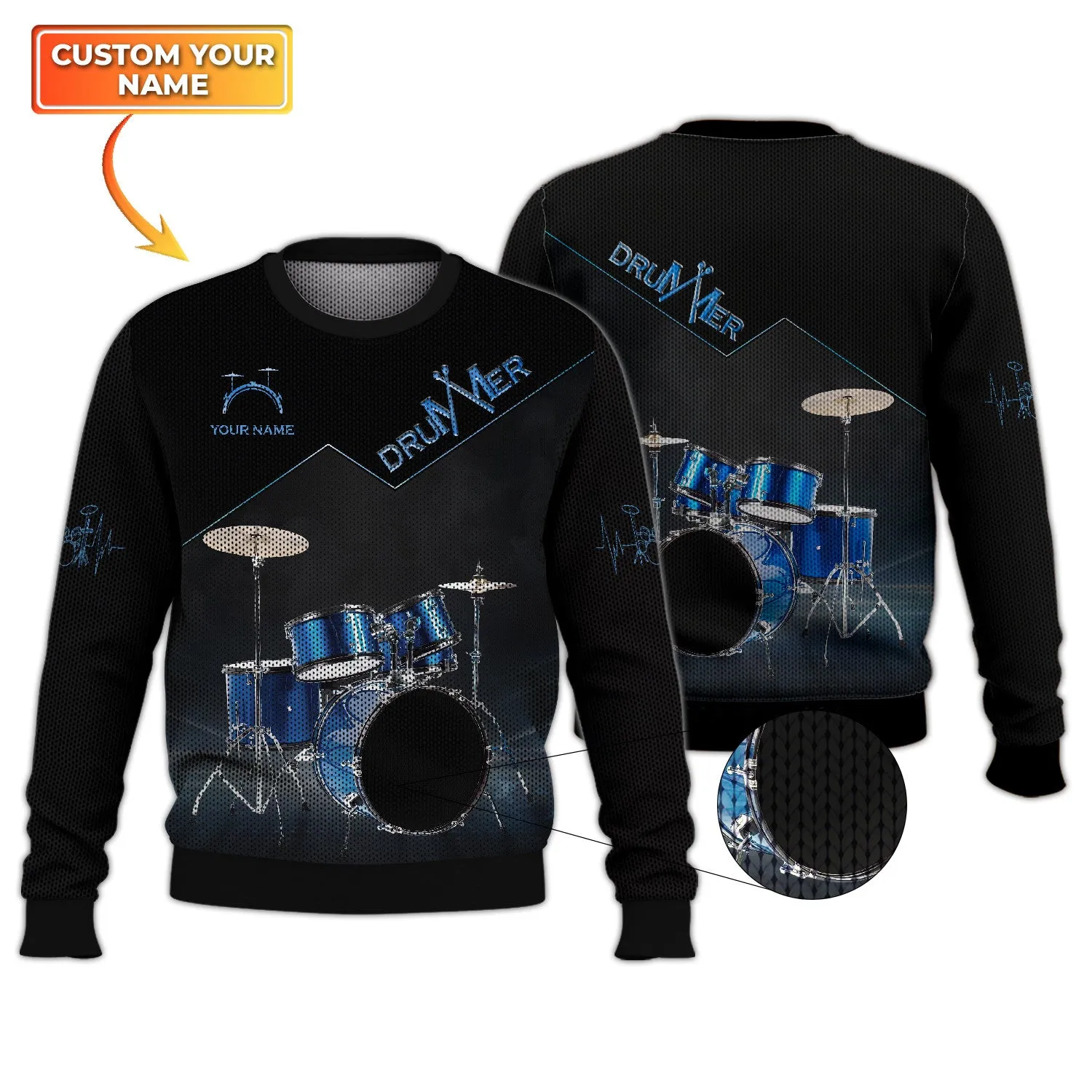 Drummer Shirts Blue Drums Personalized Name 3D Full Print Shirts