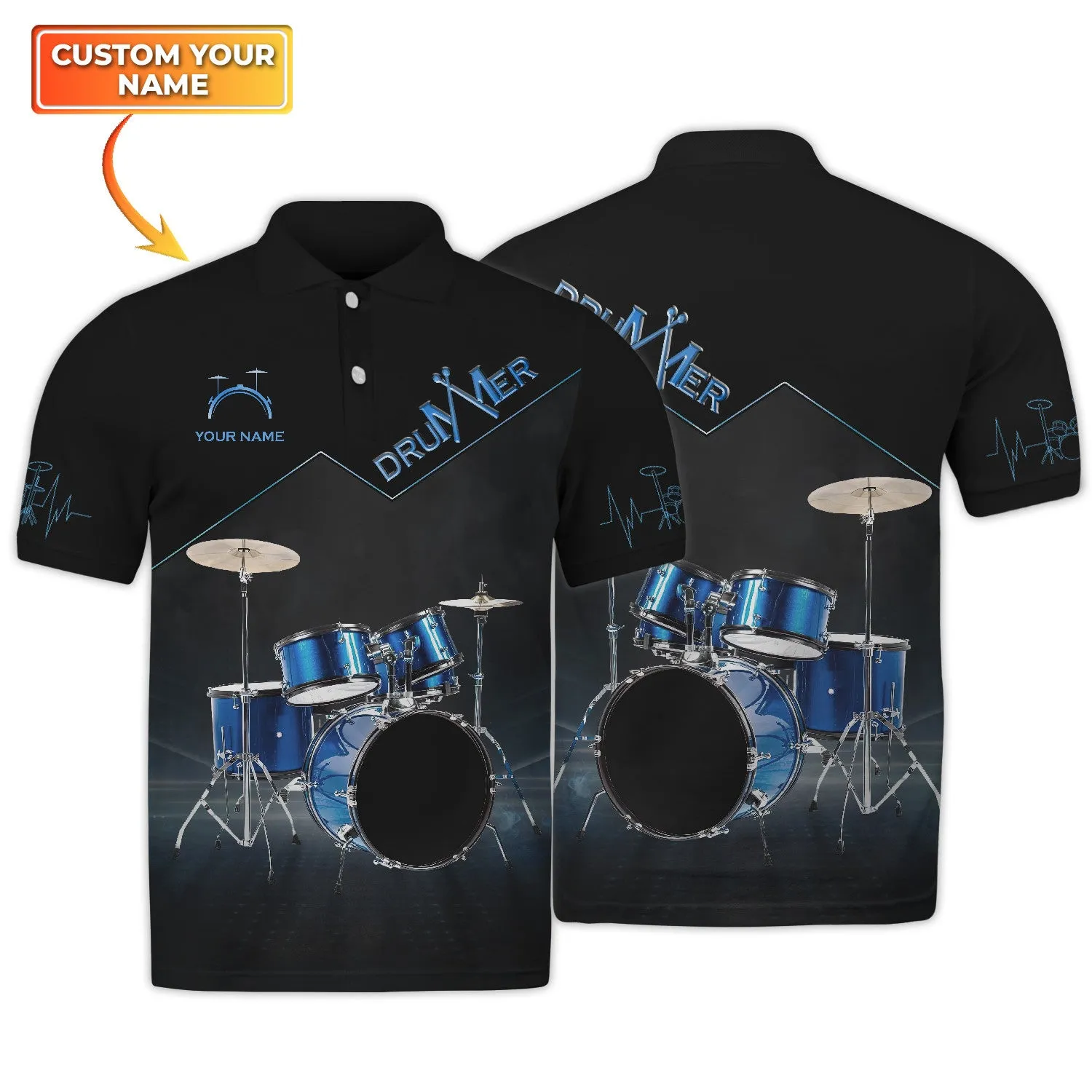 Drummer Shirts Blue Drums Personalized Name 3D Full Print Shirts