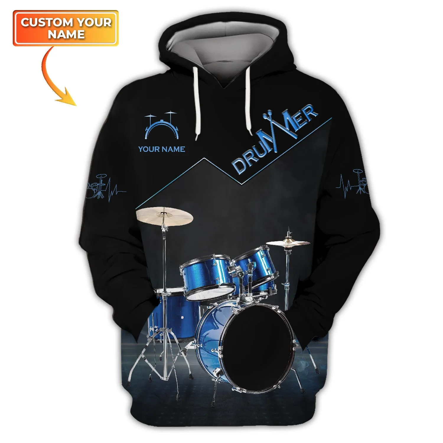 Drummer Shirts Blue Drums Personalized Name 3D Full Print Shirts