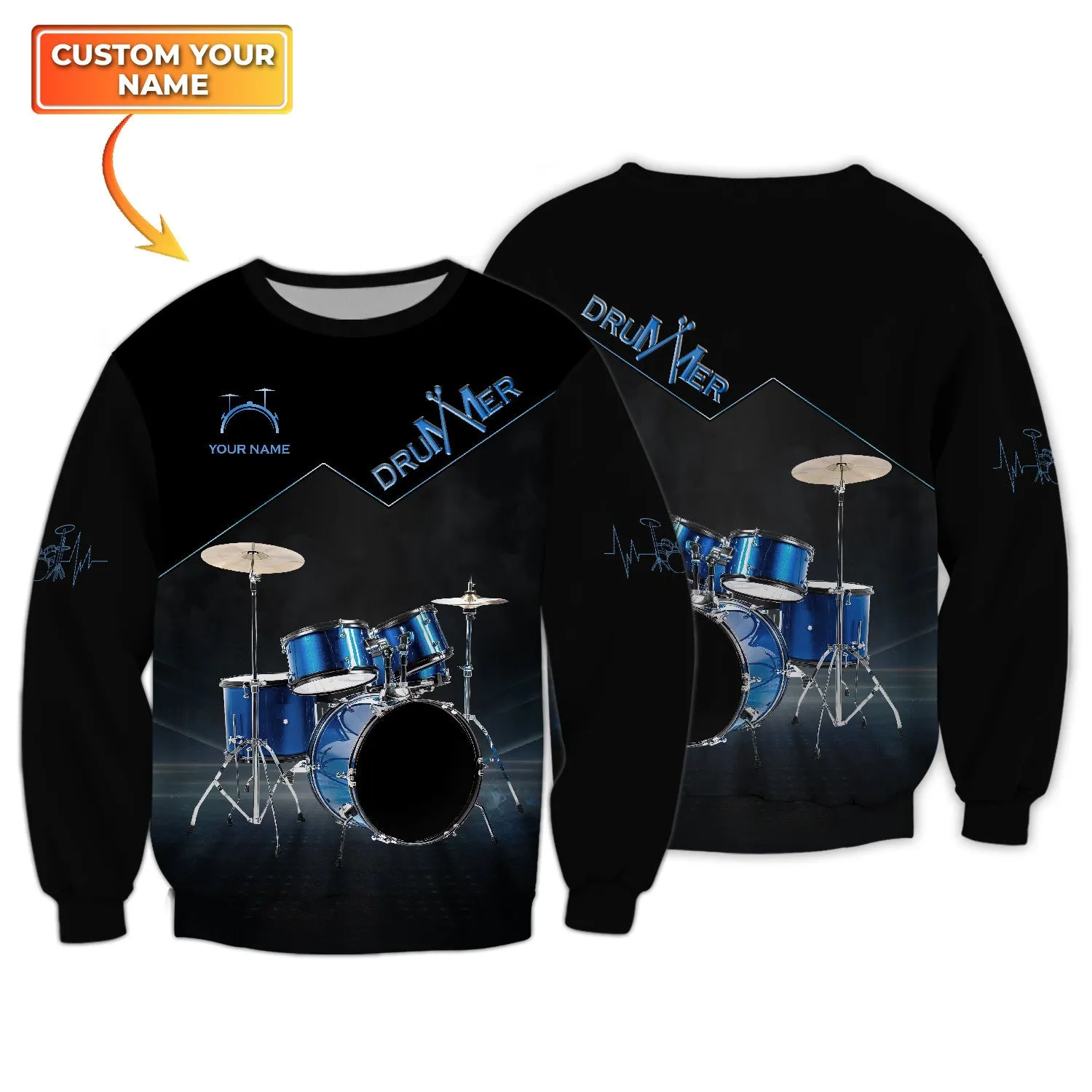 Drummer Shirts Blue Drums Personalized Name 3D Full Print Shirts