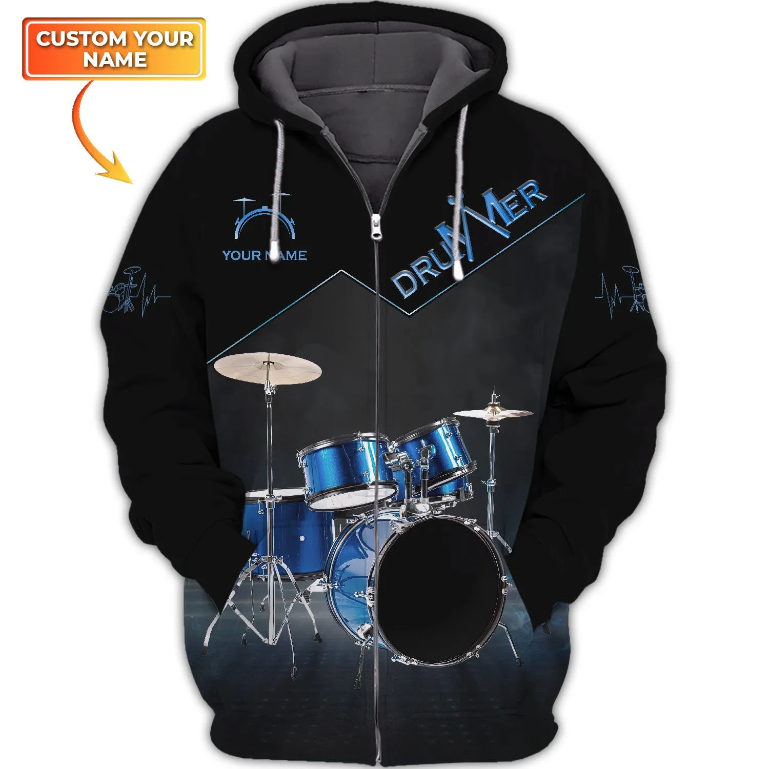 Drummer Shirts Blue Drums Personalized Name 3D Full Print Shirts