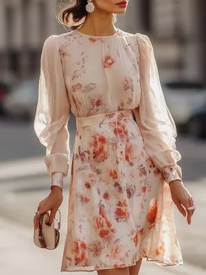 Emily - Floral printed pleated dress with short sleeves