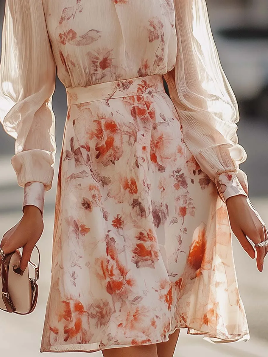 Emily - Floral printed pleated dress with short sleeves