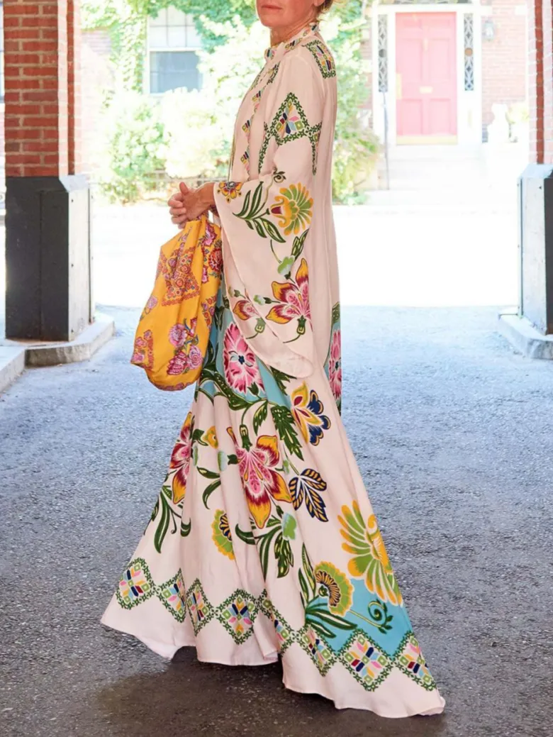 Evelynn | Exquisite Sunshine Floral Print Flowing Maxi Dress