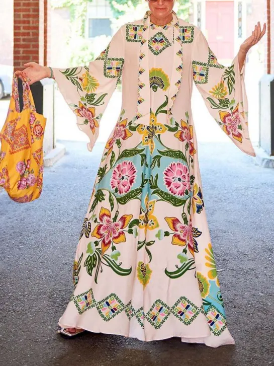 Evelynn | Exquisite Sunshine Floral Print Flowing Maxi Dress