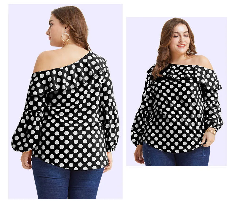 Extra Large Size Women's Shirt, Ruffled Shoulder, Wave Point, Fat Man, Mm Bottoming Shirt