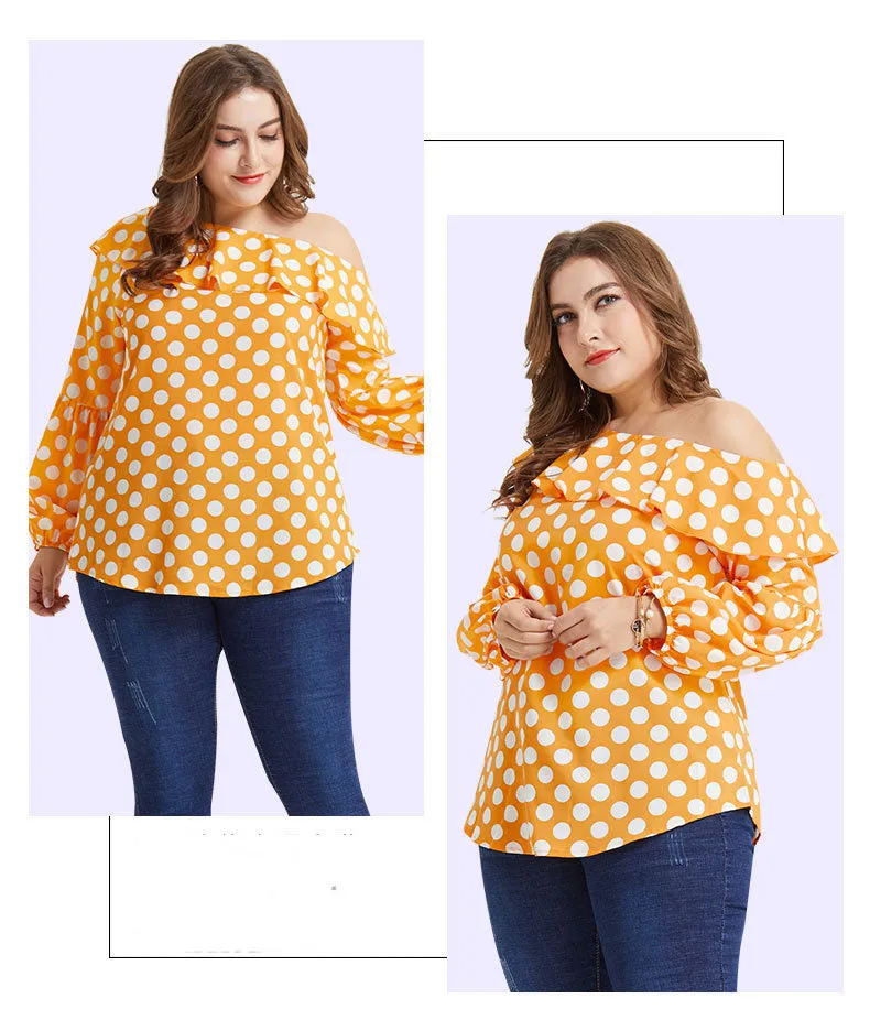 Extra Large Size Women's Shirt, Ruffled Shoulder, Wave Point, Fat Man, Mm Bottoming Shirt