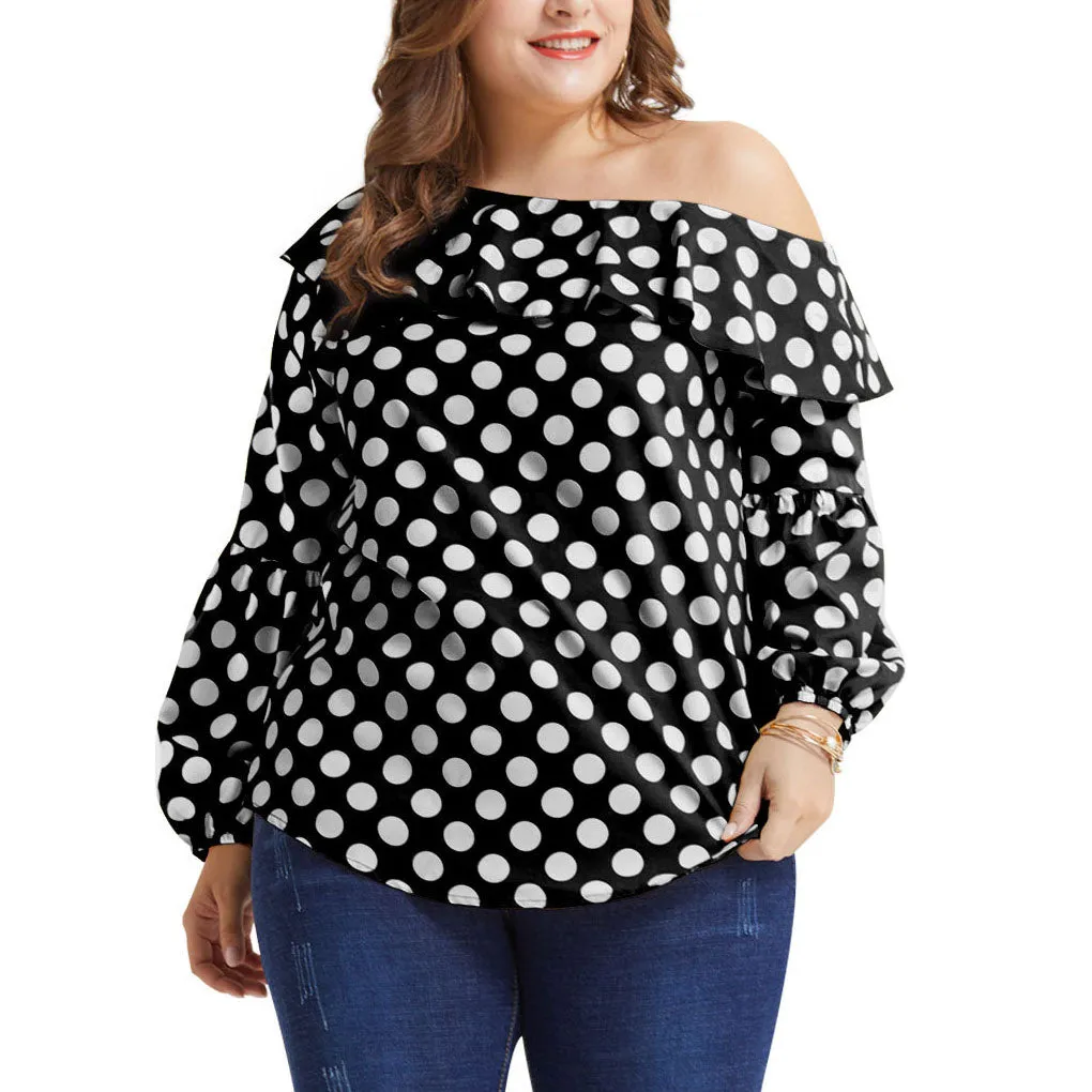 Extra Large Size Women's Shirt, Ruffled Shoulder, Wave Point, Fat Man, Mm Bottoming Shirt