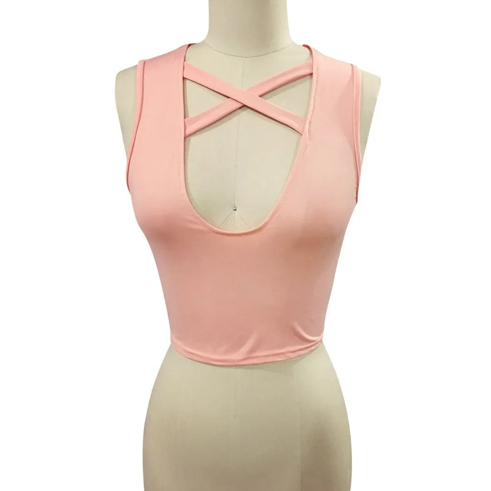 Fashion Tank Tops Women Vest Bustier Bra Vest Crop Tops Shirt Sleeveless Casual T-Shirt Female