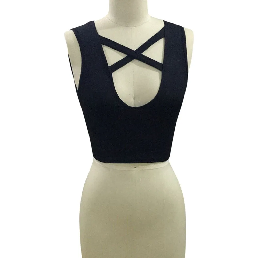 Fashion Tank Tops Women Vest Bustier Bra Vest Crop Tops Shirt Sleeveless Casual T-Shirt Female