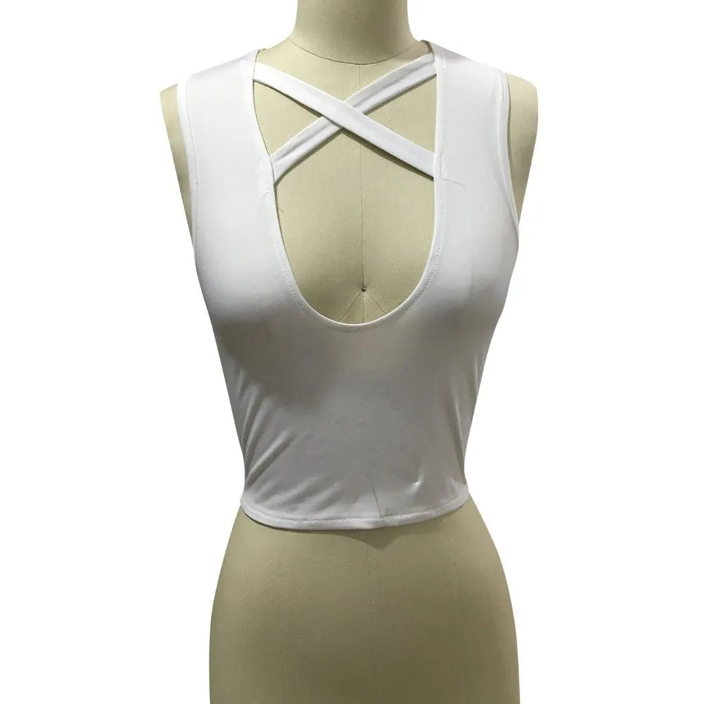 Fashion Tank Tops Women Vest Bustier Bra Vest Crop Tops Shirt Sleeveless Casual T-Shirt Female