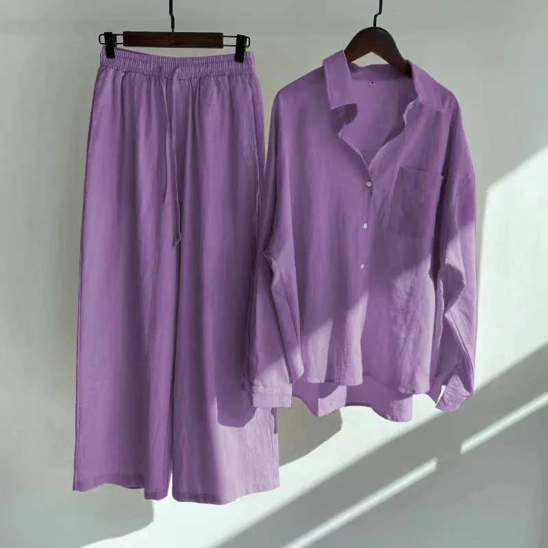 Fashionable Women's Slacks High Waist Cotton Set 3.0
