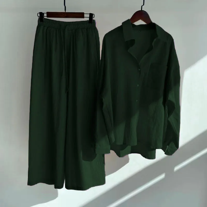 Fashionable Women's Slacks High Waist Cotton Set 3.0