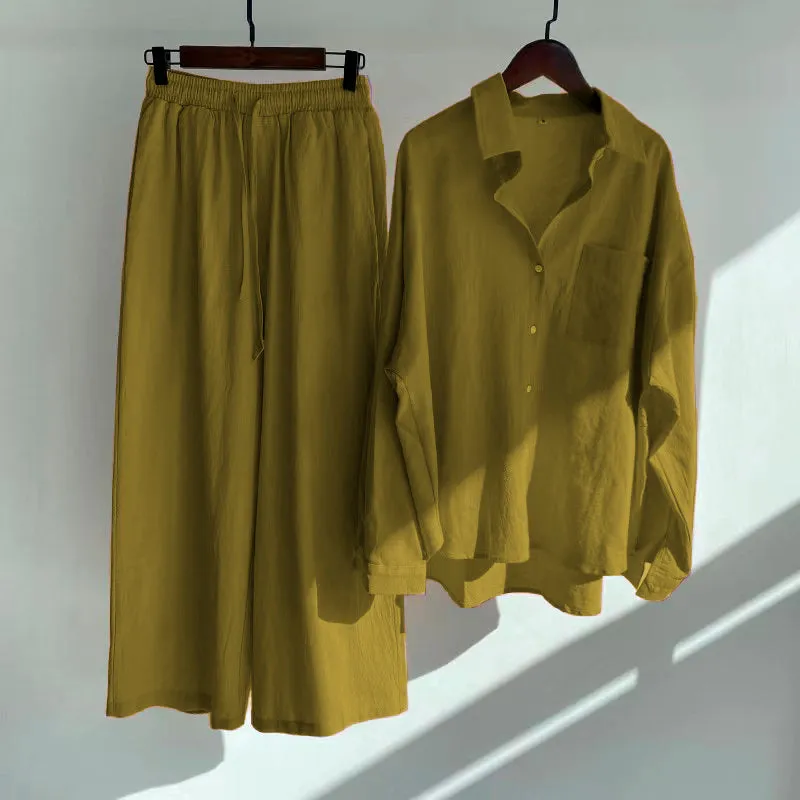 Fashionable Women's Slacks High Waist Cotton Set 3.0