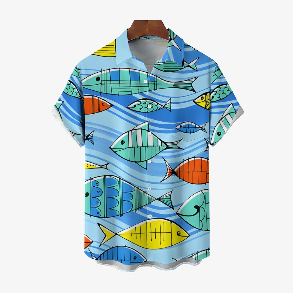 Fish Chest Pocket Short Sleeve Hawaiian Shirt 2401000129