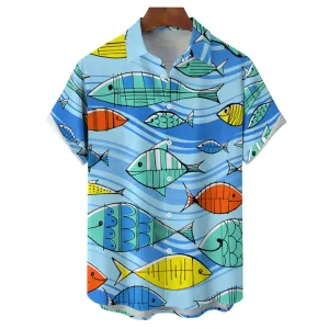 Fish Chest Pocket Short Sleeve Hawaiian Shirt 2401000129