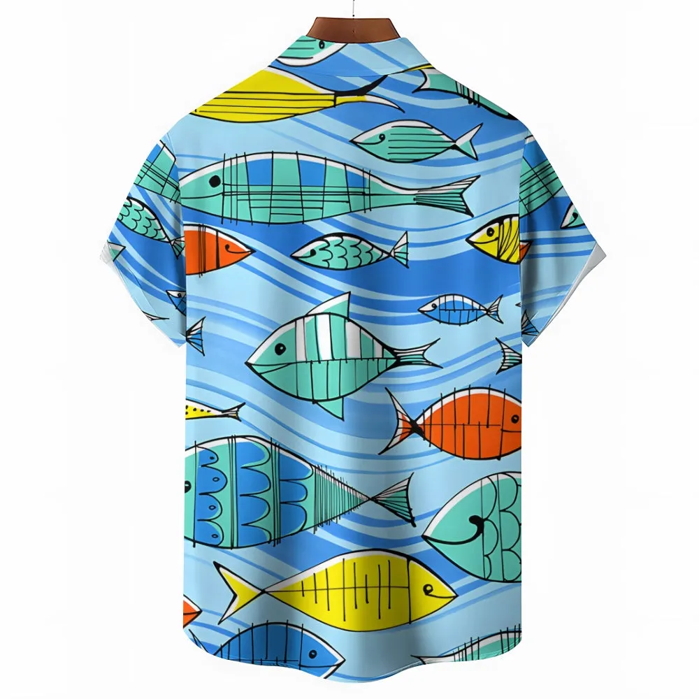Fish Chest Pocket Short Sleeve Hawaiian Shirt 2401000129