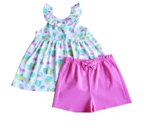 Flamingo Print Girls shirt & short Set Pima Cotton
