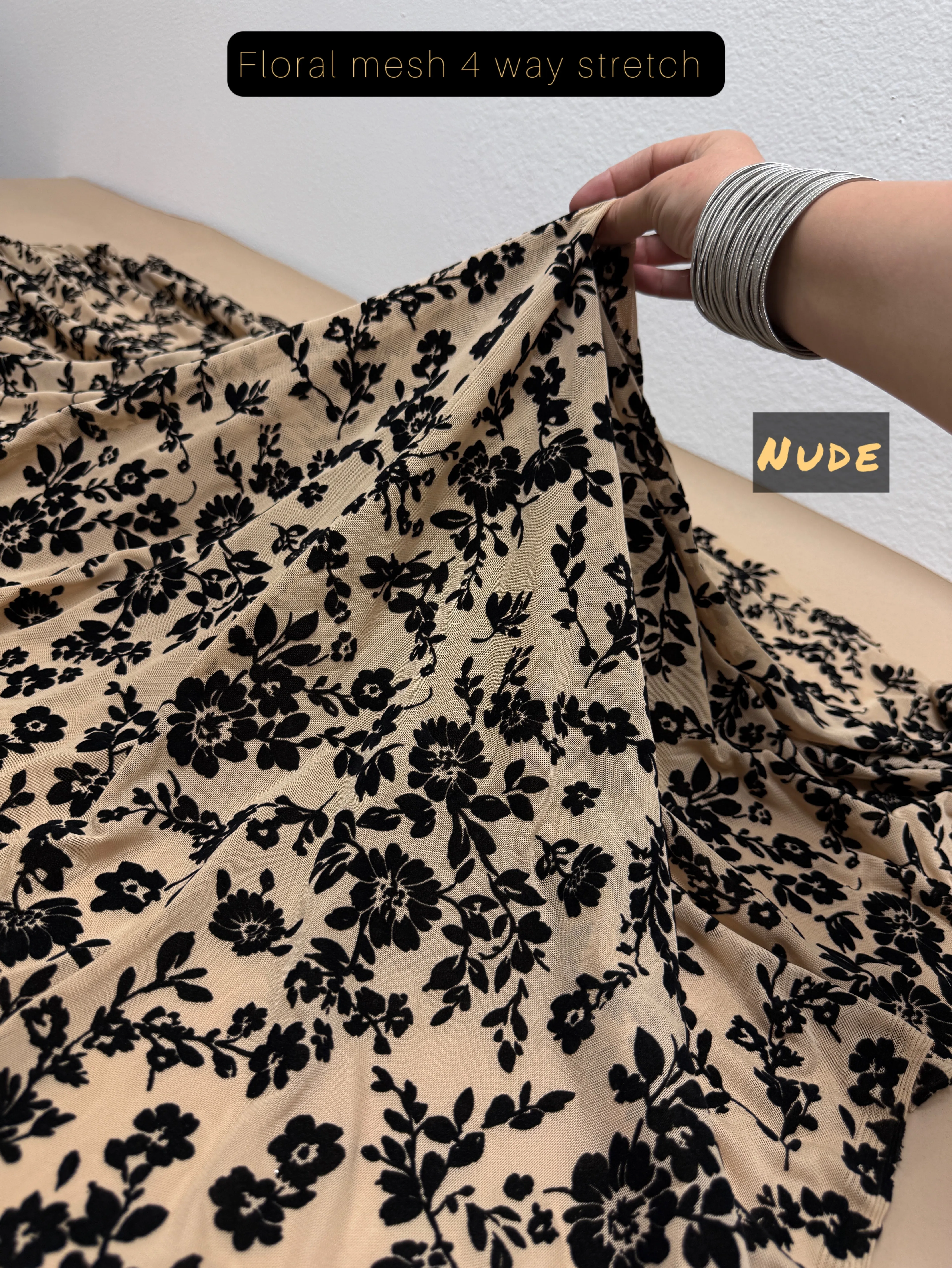 Floral Mesh Flocking Fabric