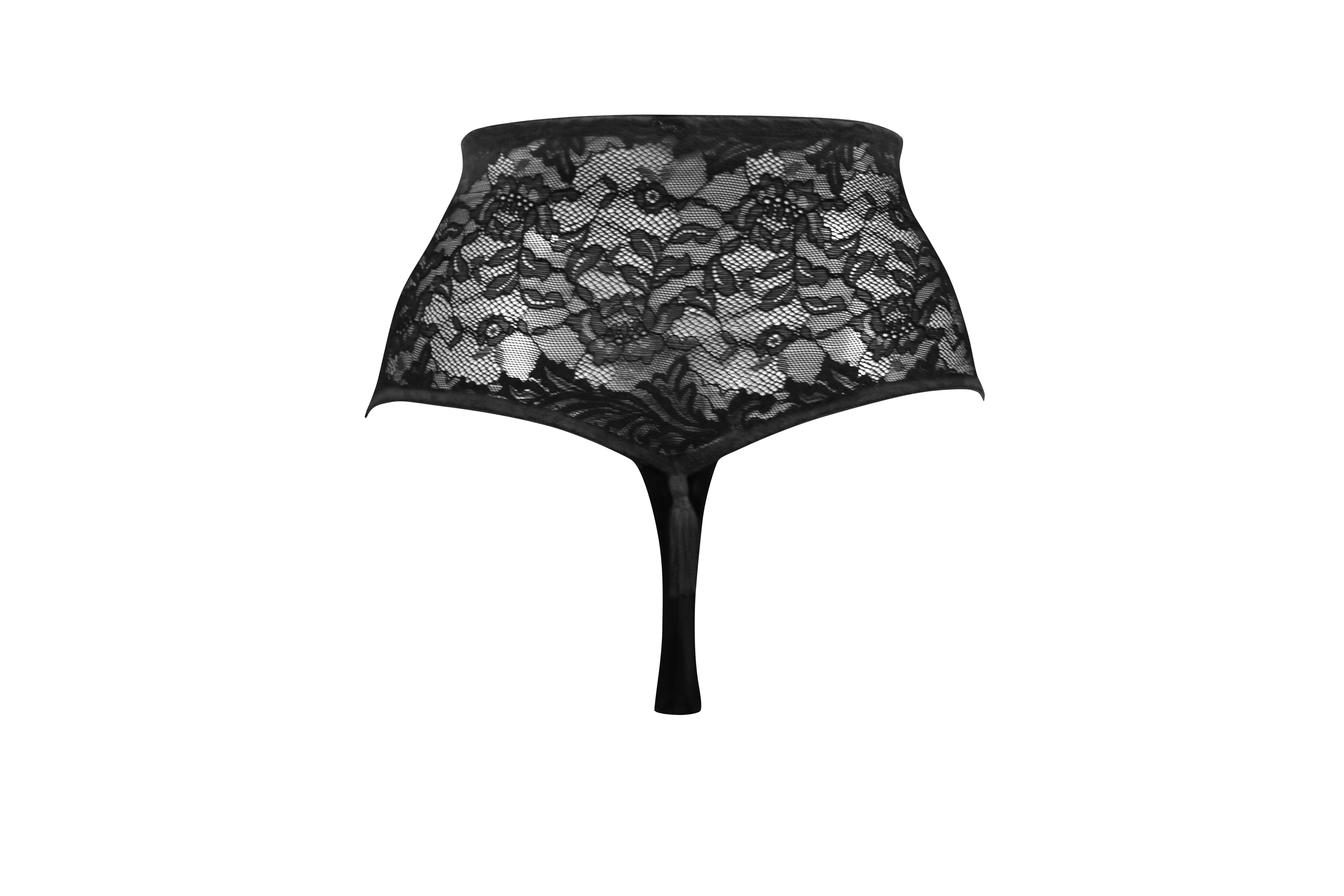 For Your Eyes Only High Waist Crotchless Thong In Black - Pour Moi