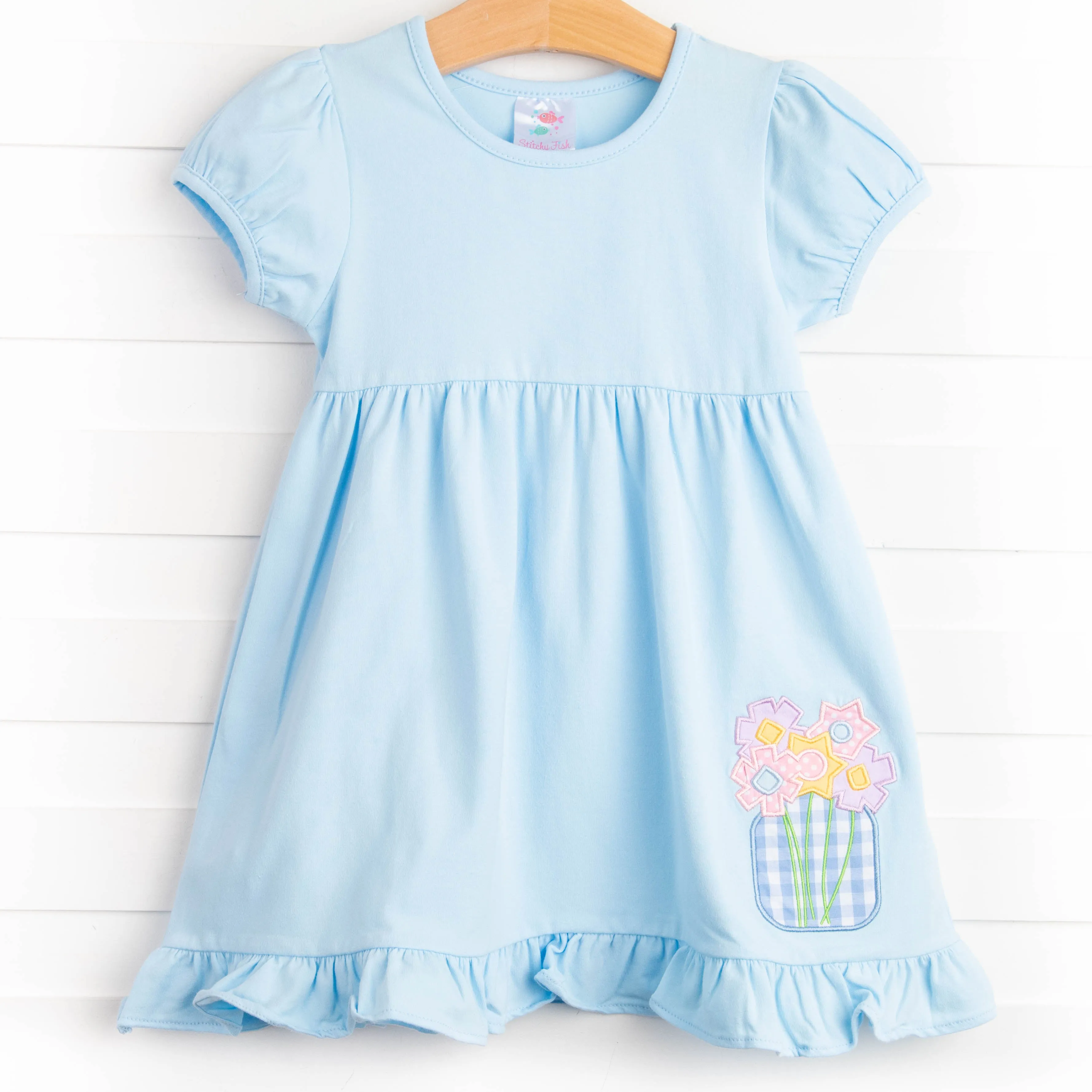 Fresh Cut Flowers Applique Dress, Blue