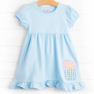 Fresh Cut Flowers Applique Dress, Blue
