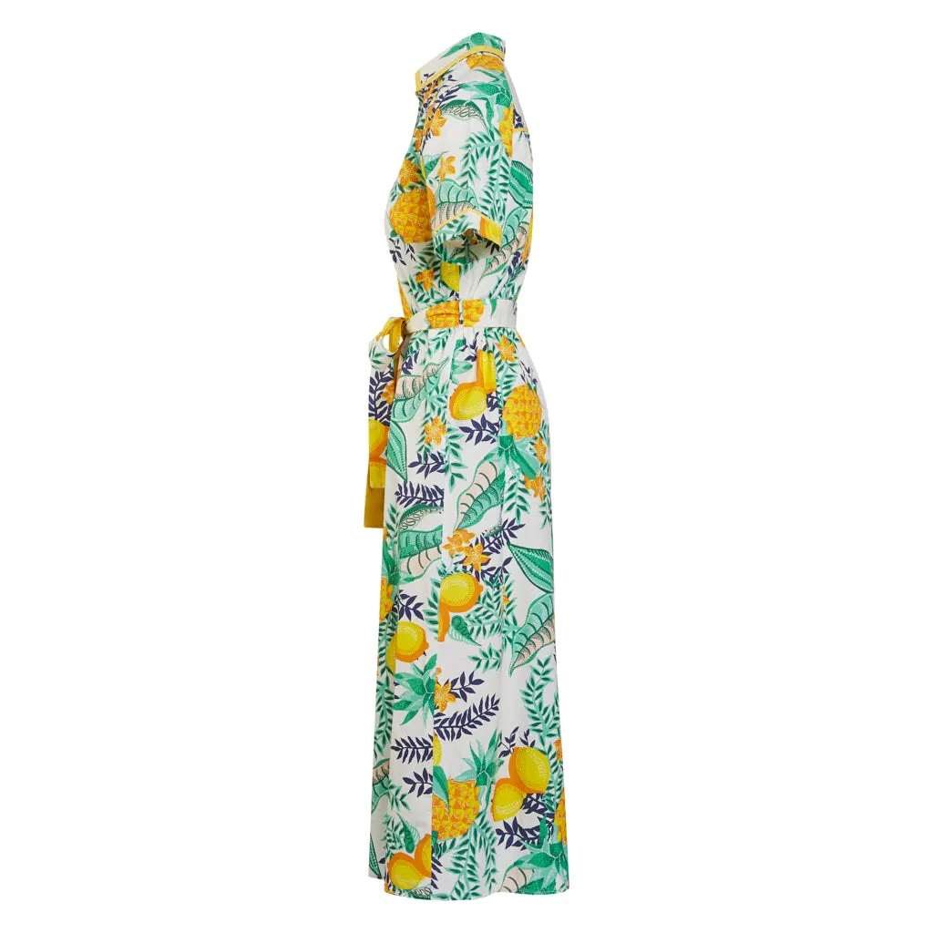 Fruit Salad Maxi Piped Shirt Dress