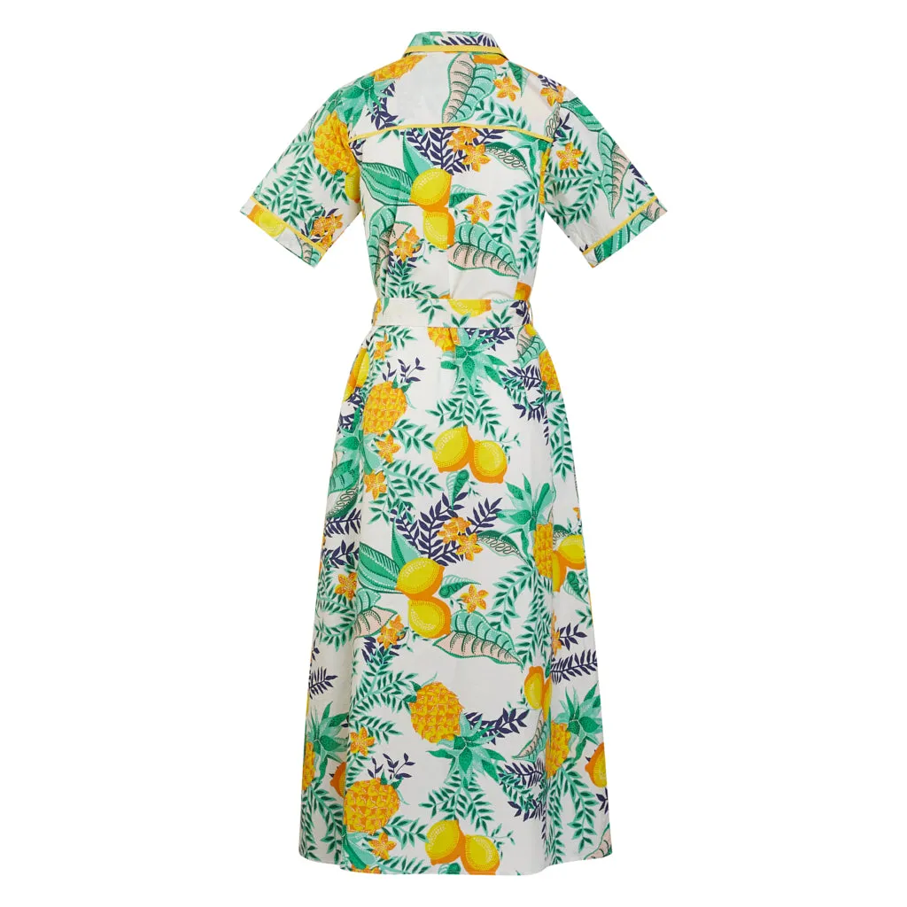 Fruit Salad Maxi Piped Shirt Dress