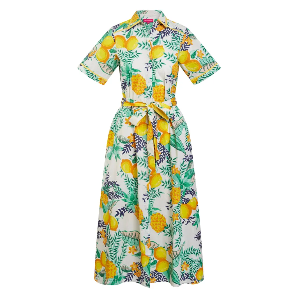 Fruit Salad Maxi Piped Shirt Dress