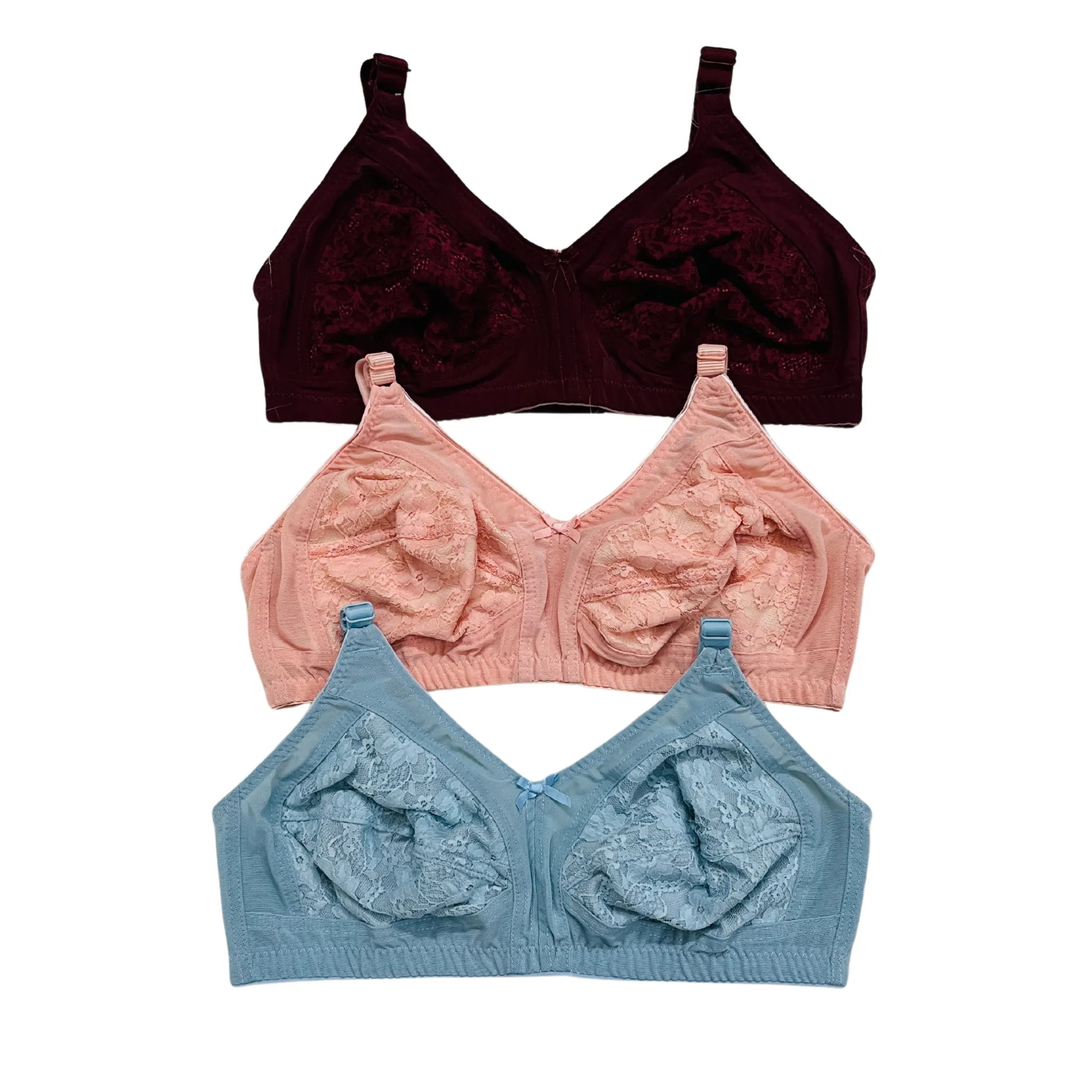 Full Cup Net Bras: 3-Piece Set