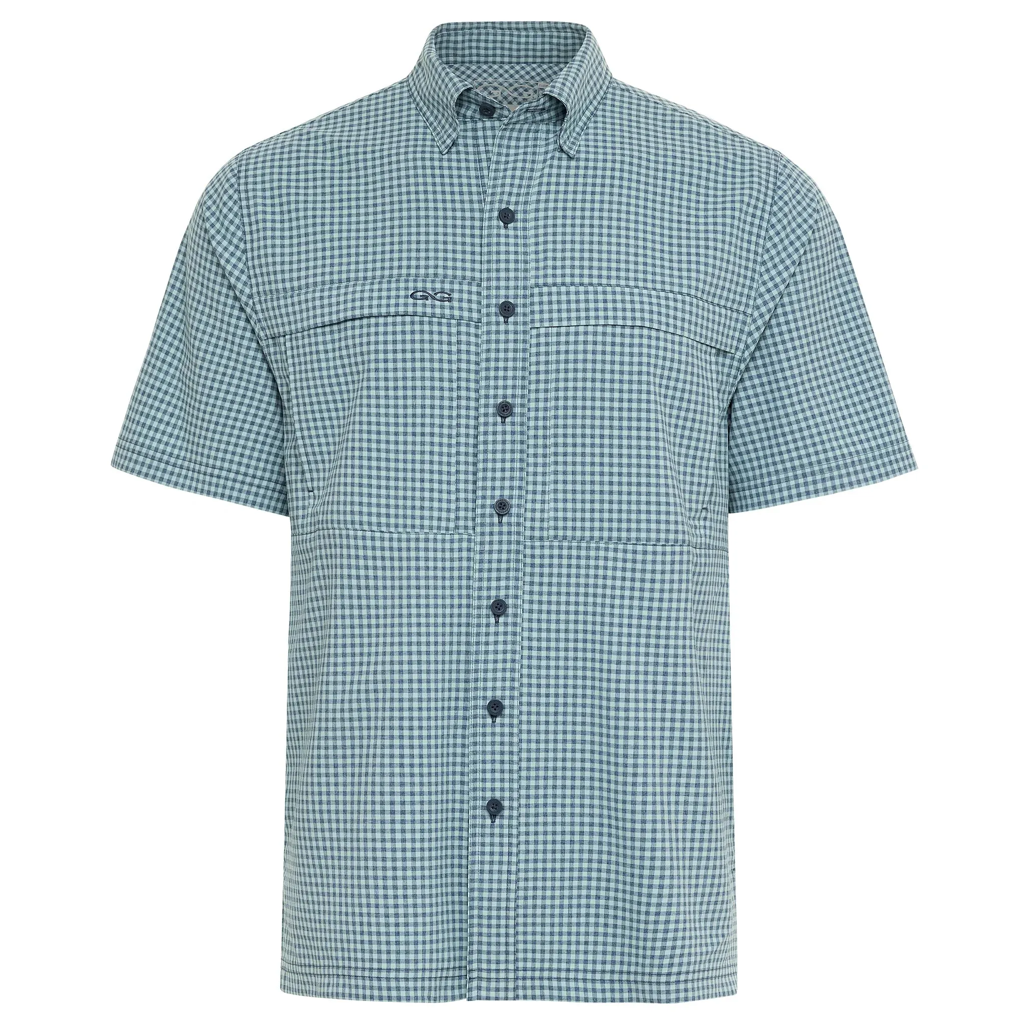GameGuard Sea Glass & Deep Water Short Sleeve Button Down TekCheck Men's Shirt