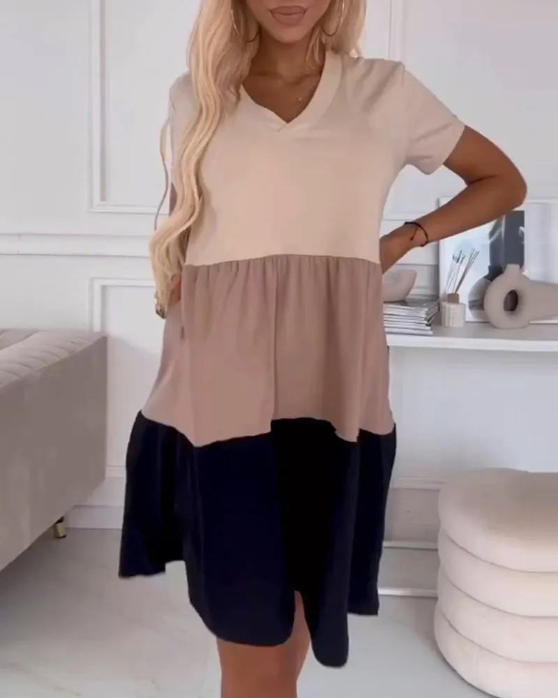 Georgina | Color-Blocked V-Neck T-Shirt Dress