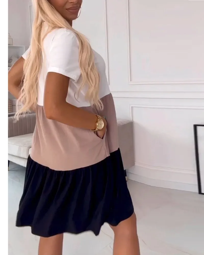 Georgina | Color-Blocked V-Neck T-Shirt Dress