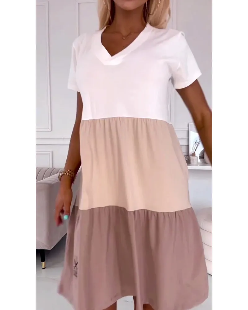 Georgina | Color-Blocked V-Neck T-Shirt Dress