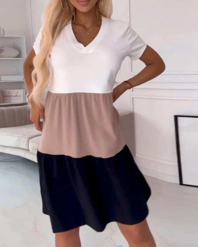 Georgina | Color-Blocked V-Neck T-Shirt Dress