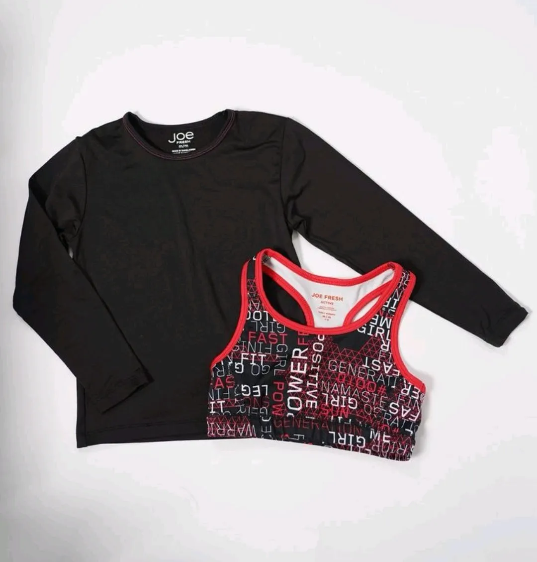 GIRL SIZE MEDIUM (7/8 YEARS) - JOE FRESH, 2 Piece Mix N Match Athletic Top & Sportsbra EUC B25