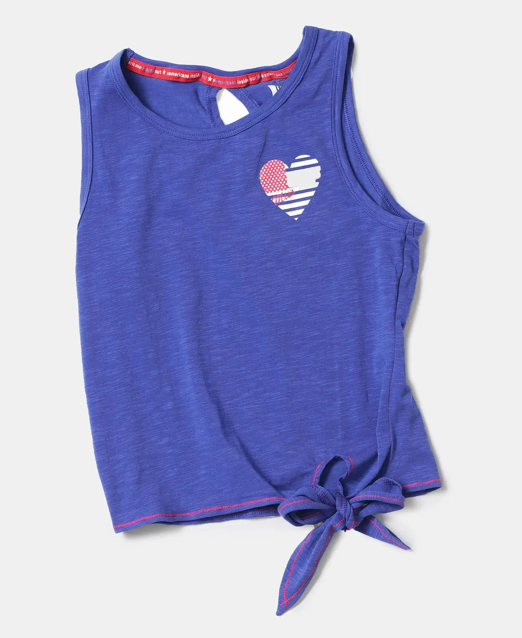 Girl's Super Combed Cotton Elastane Stretch Graphic Printed Tank Top - Indigo Crush Printed