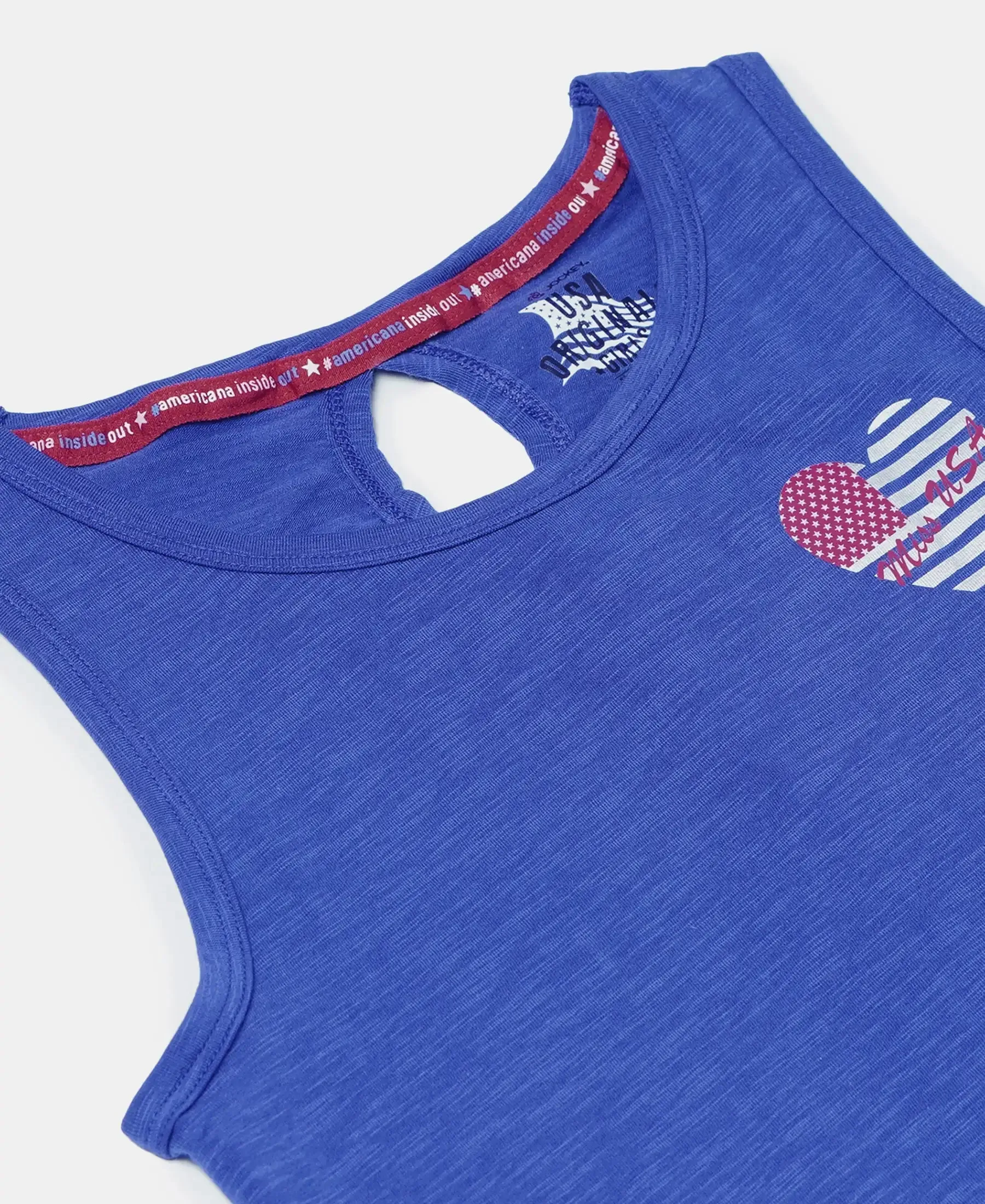Girl's Super Combed Cotton Elastane Stretch Graphic Printed Tank Top - Indigo Crush Printed
