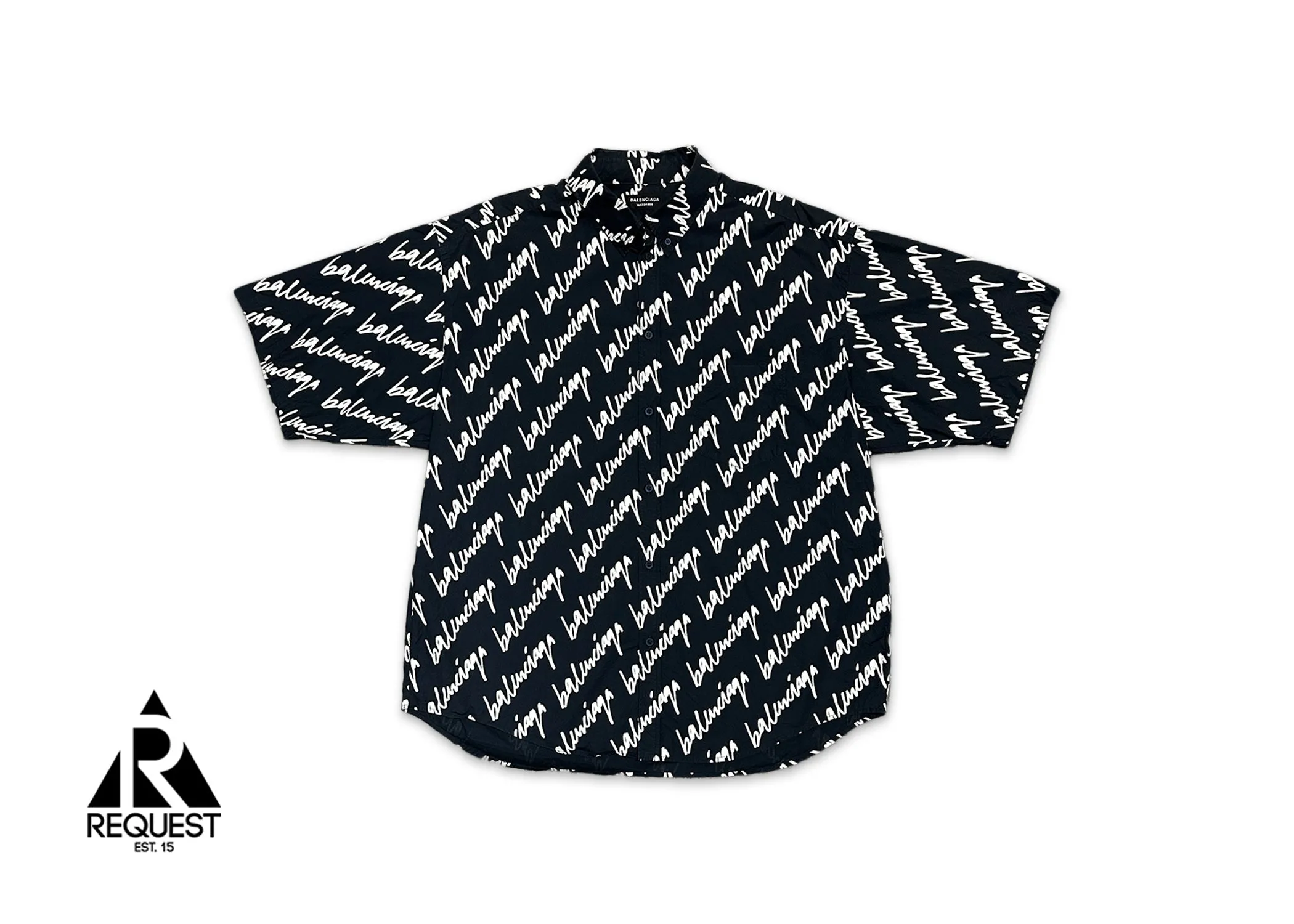 Graffiti Script Button Down Shirt “Navy & White"