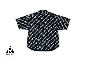 Graffiti Script Button Down Shirt “Navy & White"