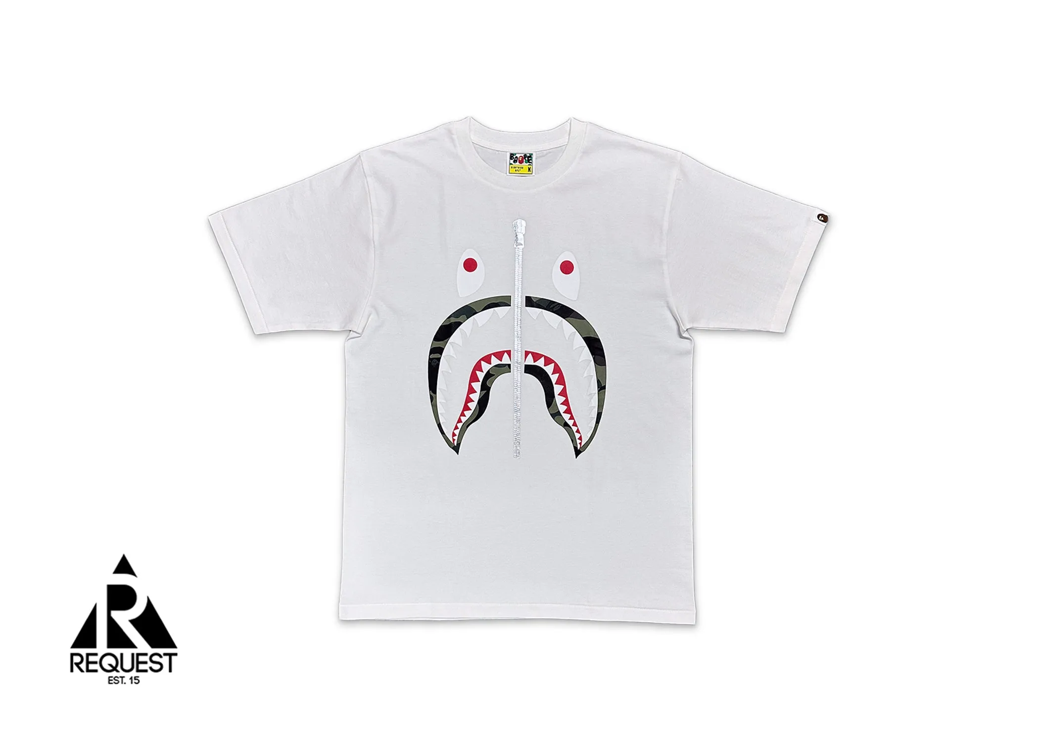 Green 1st Camo Zip Shark Tee “White”